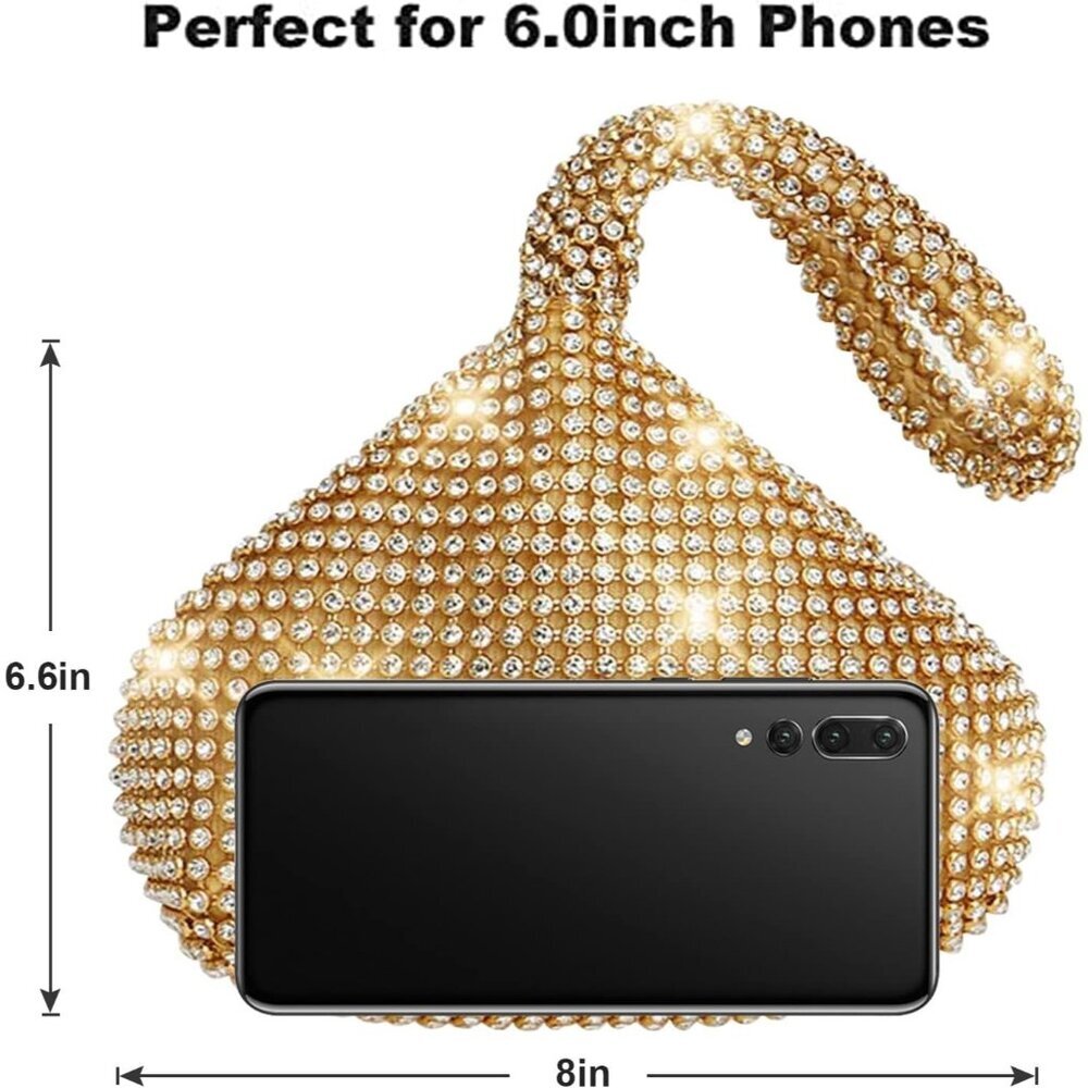 Women Gold Beaded Clutch Purse Evening Triangle Bag for Wedding Party and Phone - Picture 2 of 7